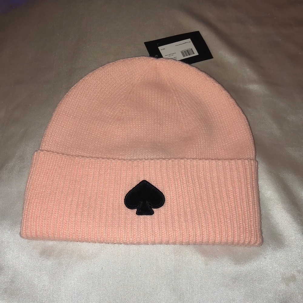 Kate Spade 100% Acrylic Ribbed Flocked Spade Knit Beanie English Rose OS NWT
